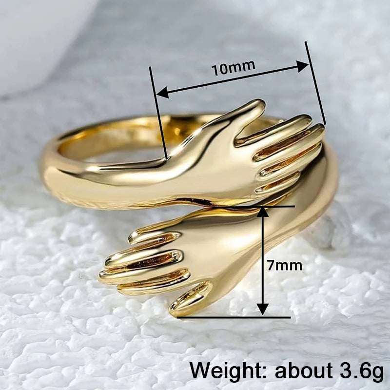 Huitan Adjustable Open Hug Rings Gold Color Hands Embrace Finger Ring Romantic Love Promise Jewelry Gift for Women Drop Shipping