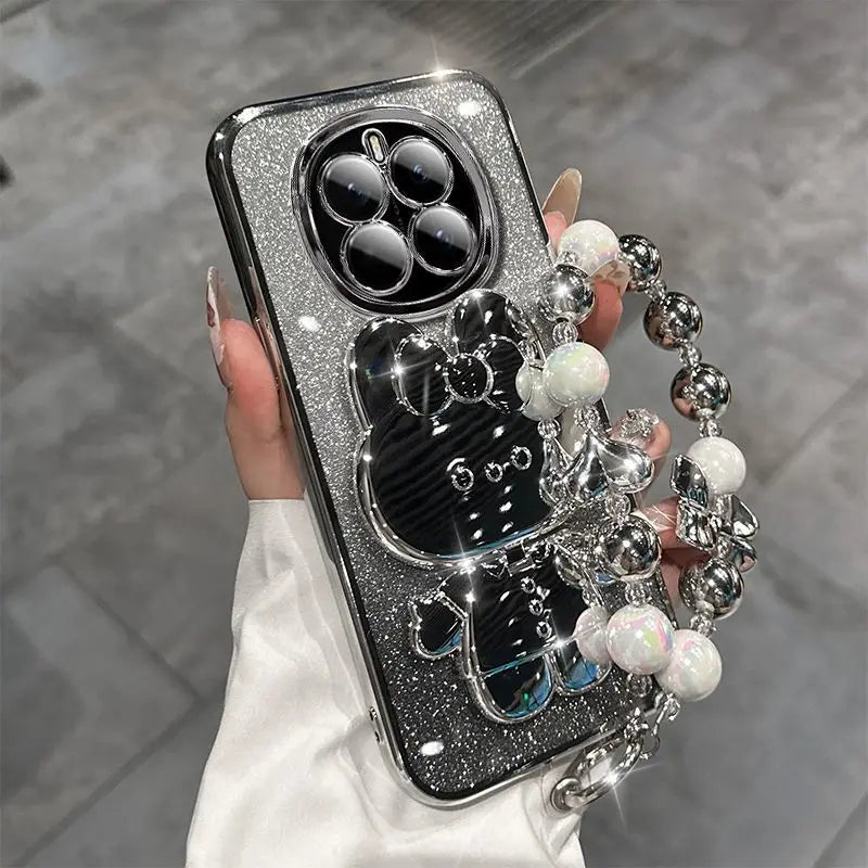 Cute Rabbit Makeup Mirror Stand Case for Magic 7 Lite 6 5 Pro Magic7 Pro Honor X9A/B X9C X7A/B CLuxury Bracelet Protective Case