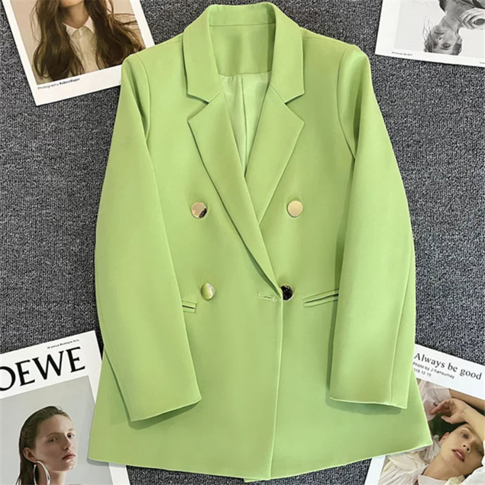 Women Suit Blazer Elegant Coat 2025 Spring Autumn Fashion Korean Blazer Luxury Double Breasted Jacket Solid Ladies Tops Clothes