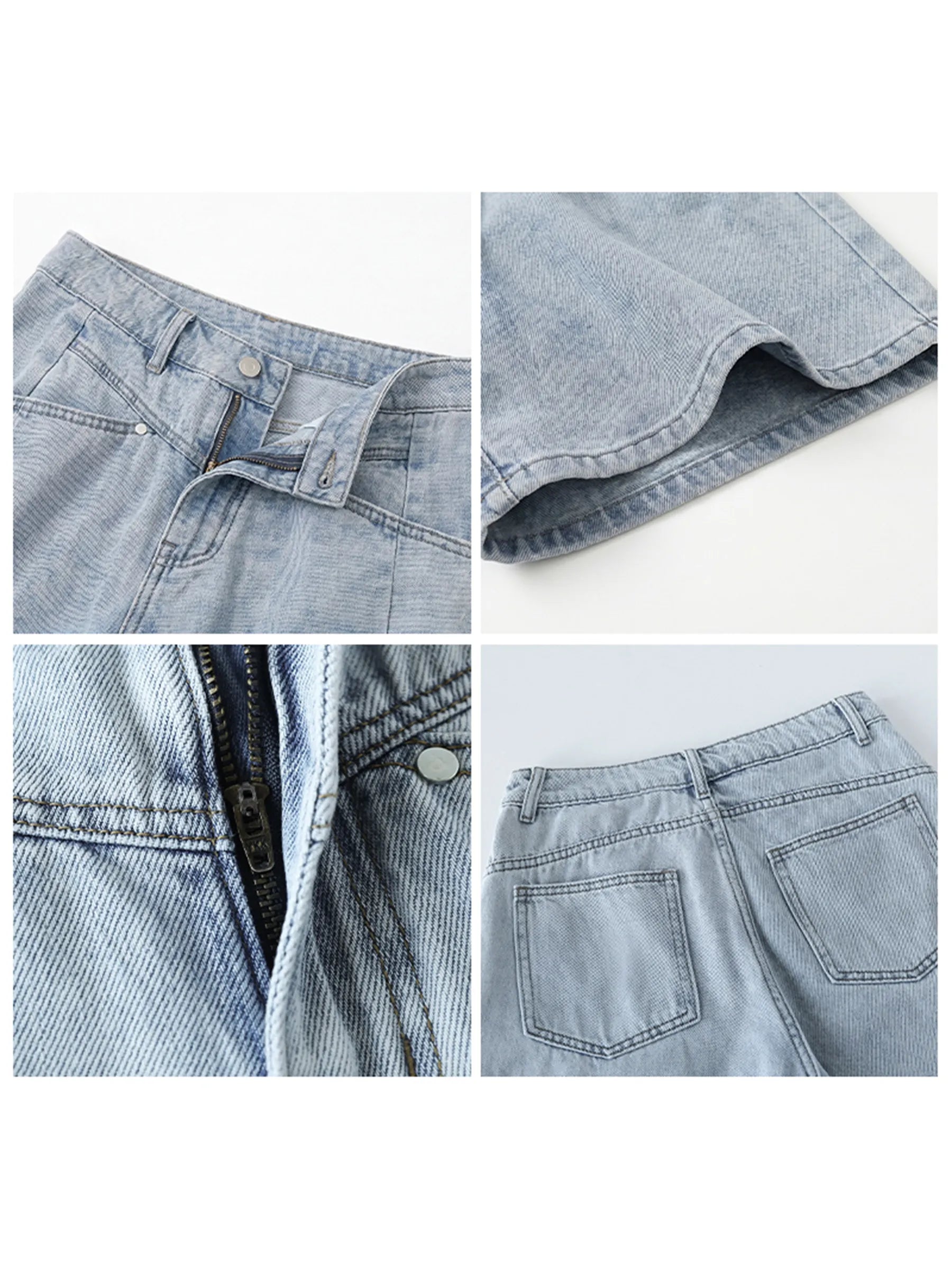 CHIC VEN Fashion Women Shorts Mid-length Blue New Dividing Line Design Retro Washed Cotton Straight Leg Short Jeans Summer 2026