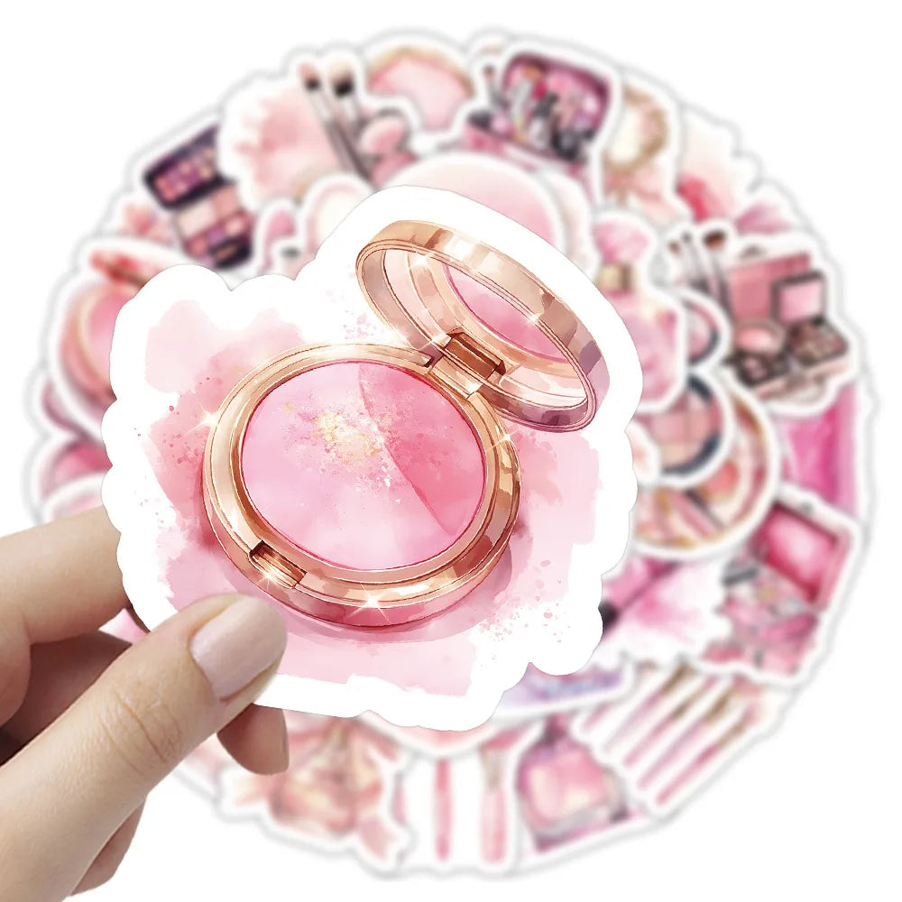 50Pcs Pink Cosmetics Sticker Ins Girl Heart Red Perfume Graffiti Waterproof Sticker