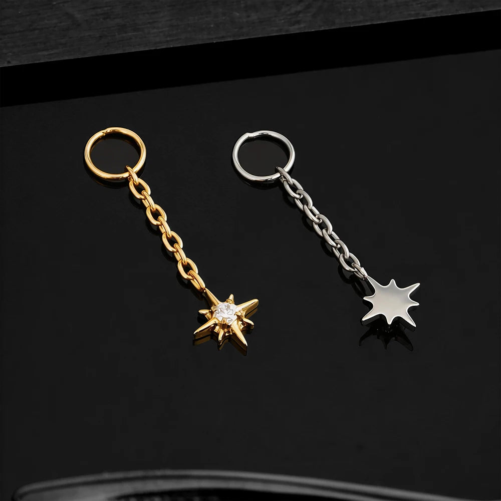 Right Grand ASTM F136 Titanium Dangle Star Charm Earring Drop Chain Celestial Cartilage Helix Lobe Conch Clicker Connector