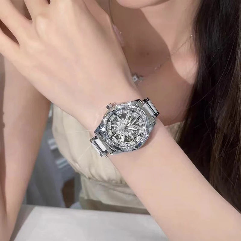 Woman Watch Elegant 2026 Wristwatches Skeleton Circular Dial Ladies Quartz Diamond Watch Luxury Fashion Watches for Girlfriend