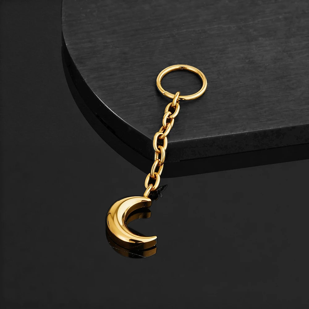 Right Grand ASTM F136 Titanium Tiny Moon Dangle Charm Earring Drop Chain Celestial Cartilage Helix Lobe Conch Clicker Connector