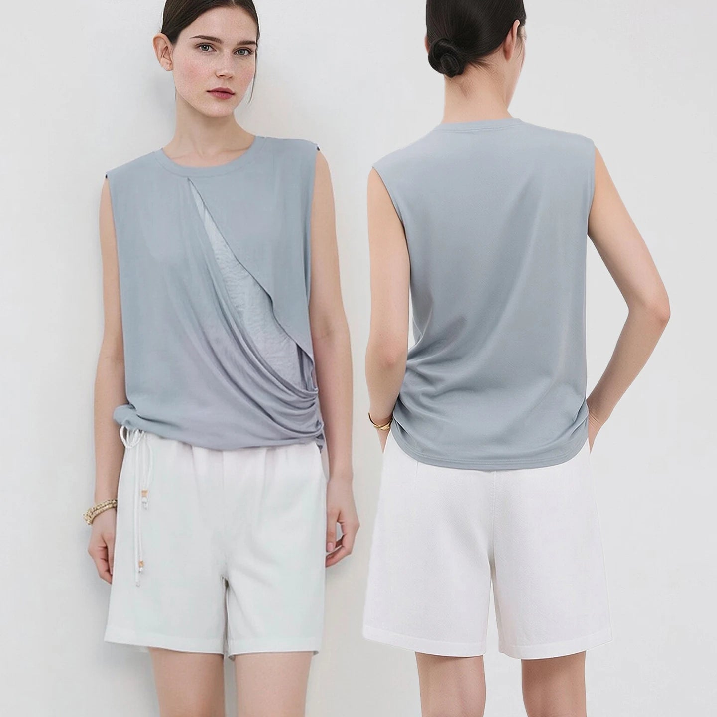 Amii Women's Camisole 2026 Summer New Round Neck Stretch Jacquard Patchwork Tank Top Casual Sleeveless Vest For Women 12652011