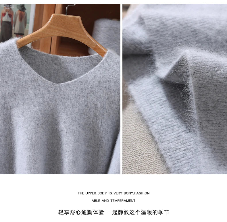 Fall/Winter New Fashion Mink Cashmere Sweater Women's Knitted V-neck Long-Sleeved Slim Bottoming Coat