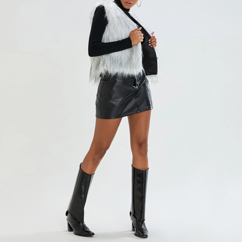 Women Gilet Fashion Solid Color Sleeveless Faux Fur Vest Open Front Jackets Vest Solid Outwear