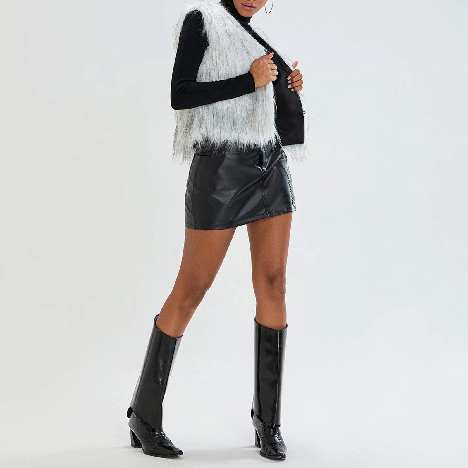 Women Gilet Fashion Solid Color Sleeveless Faux Fur Vest Open Front Jackets Vest Solid Outwear