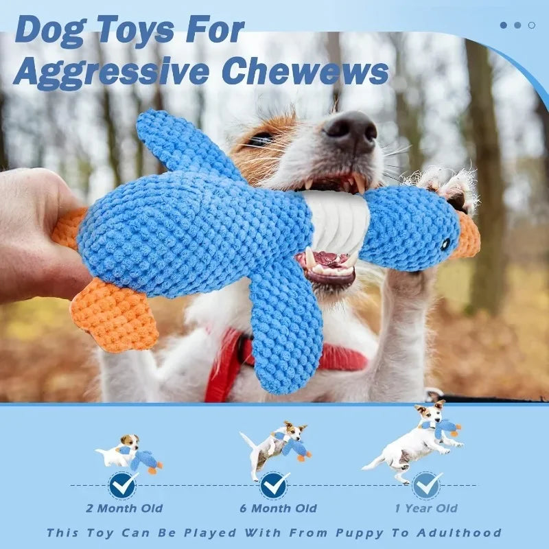 New Double Color Blue Goose Plush Pet Toy Tough Bite Resistant Squeaky Chew Molar Toy Interactive Play Supplies For Dogs Cats