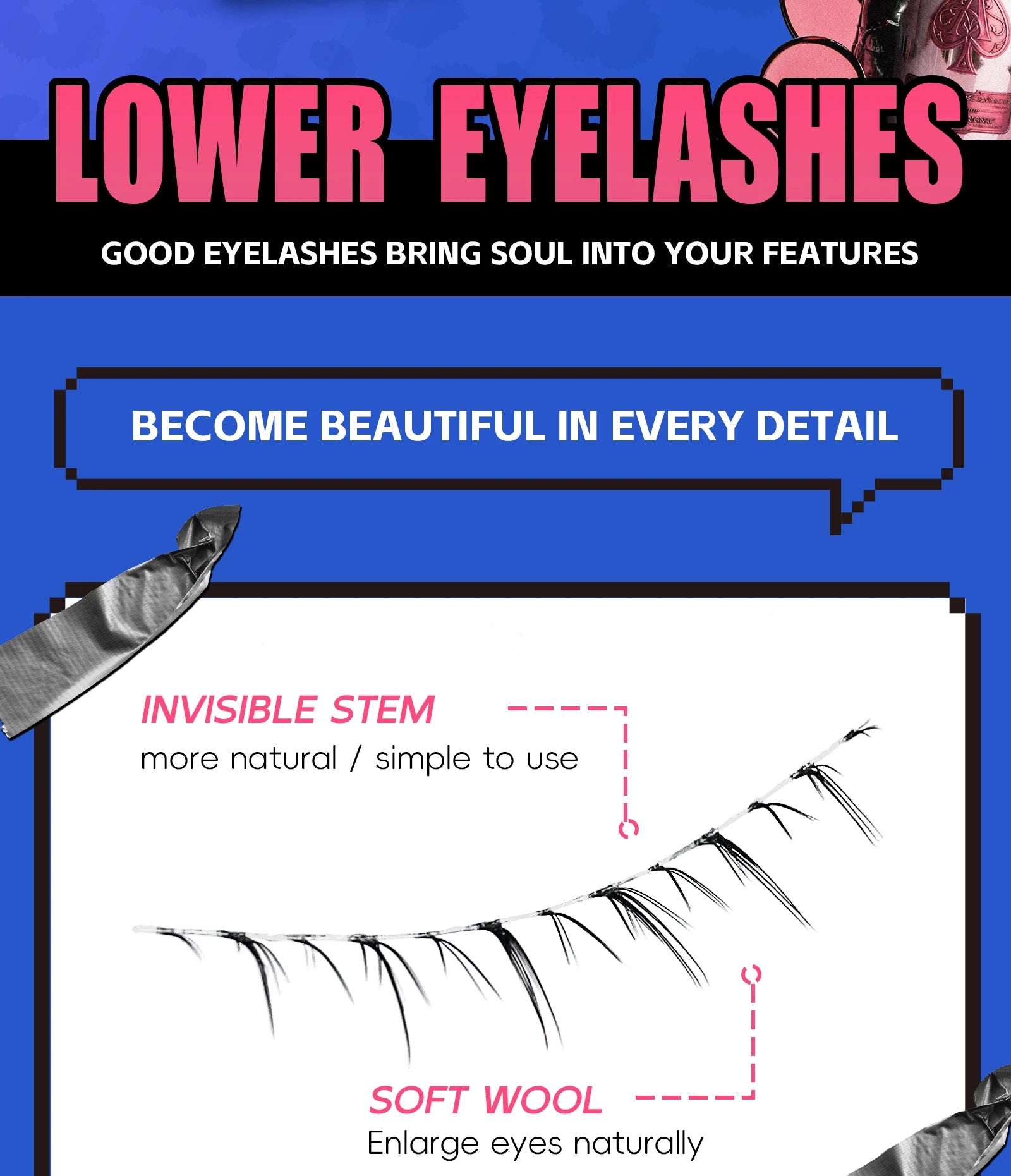 Vipuda Lower Lashes 5 Pairs Clear Band Bottom Lashes Natural Wispy Handmade Under Eye Lashes Extensions Soft Fake Lashes Pack