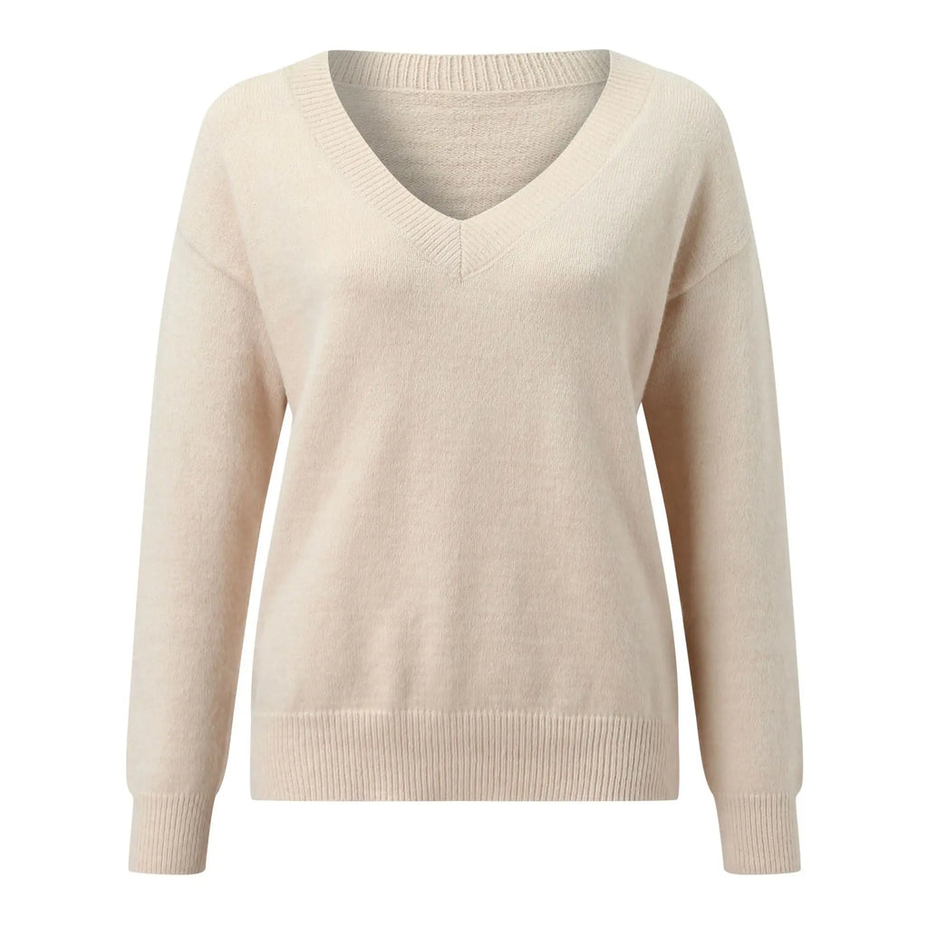 Sweater Women Pullover Knitting Top Jumper V Neck Solid Color Thick Knitwear 2025 Autumn Winter Knitted Tops Office Lady Casual