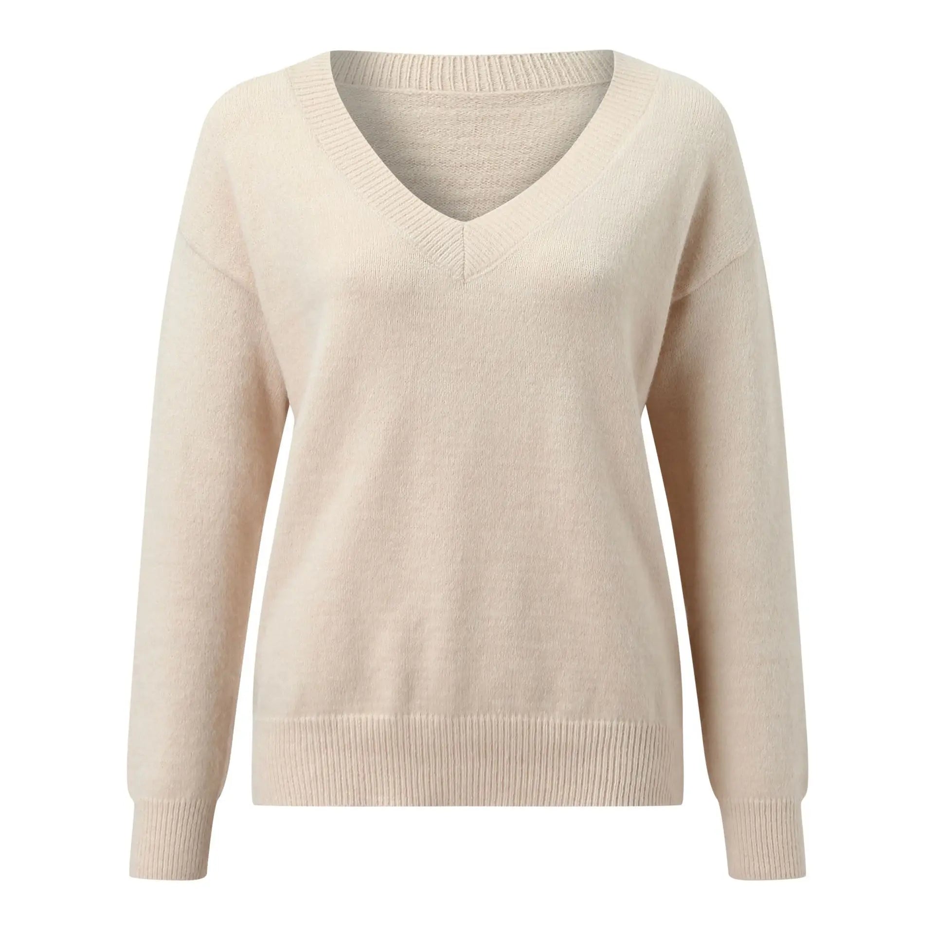 Sweater Women Pullover Knitting Top Jumper V Neck Solid Color Thick Knitwear 2025 Autumn Winter Knitted Tops Office Lady Casual