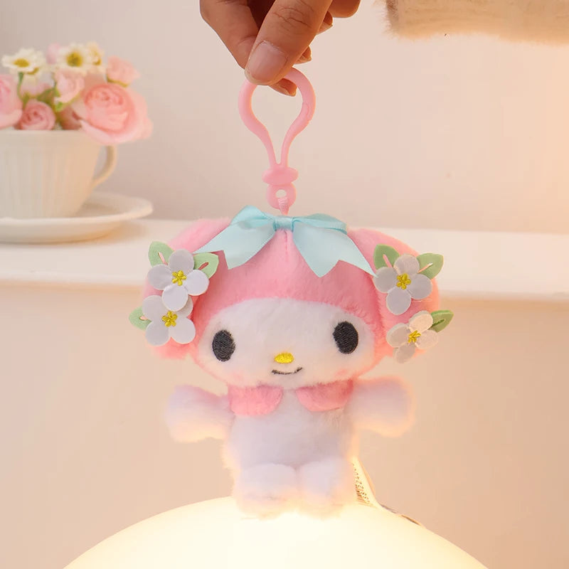 Sanrio Hello Kitty Kuromi Melody Pachacoo Cinnamoroll Stuffed Plush Toys Pendant Cute KT Keyring Anime Keychain Christmas Gift