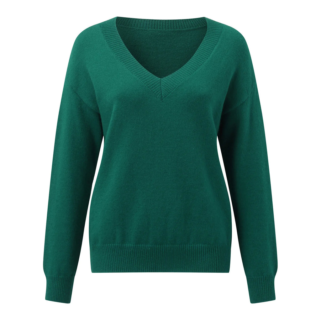 Sweater Women Pullover Knitting Top Jumper V Neck Solid Color Thick Knitwear 2025 Autumn Winter Knitted Tops Office Lady Casual