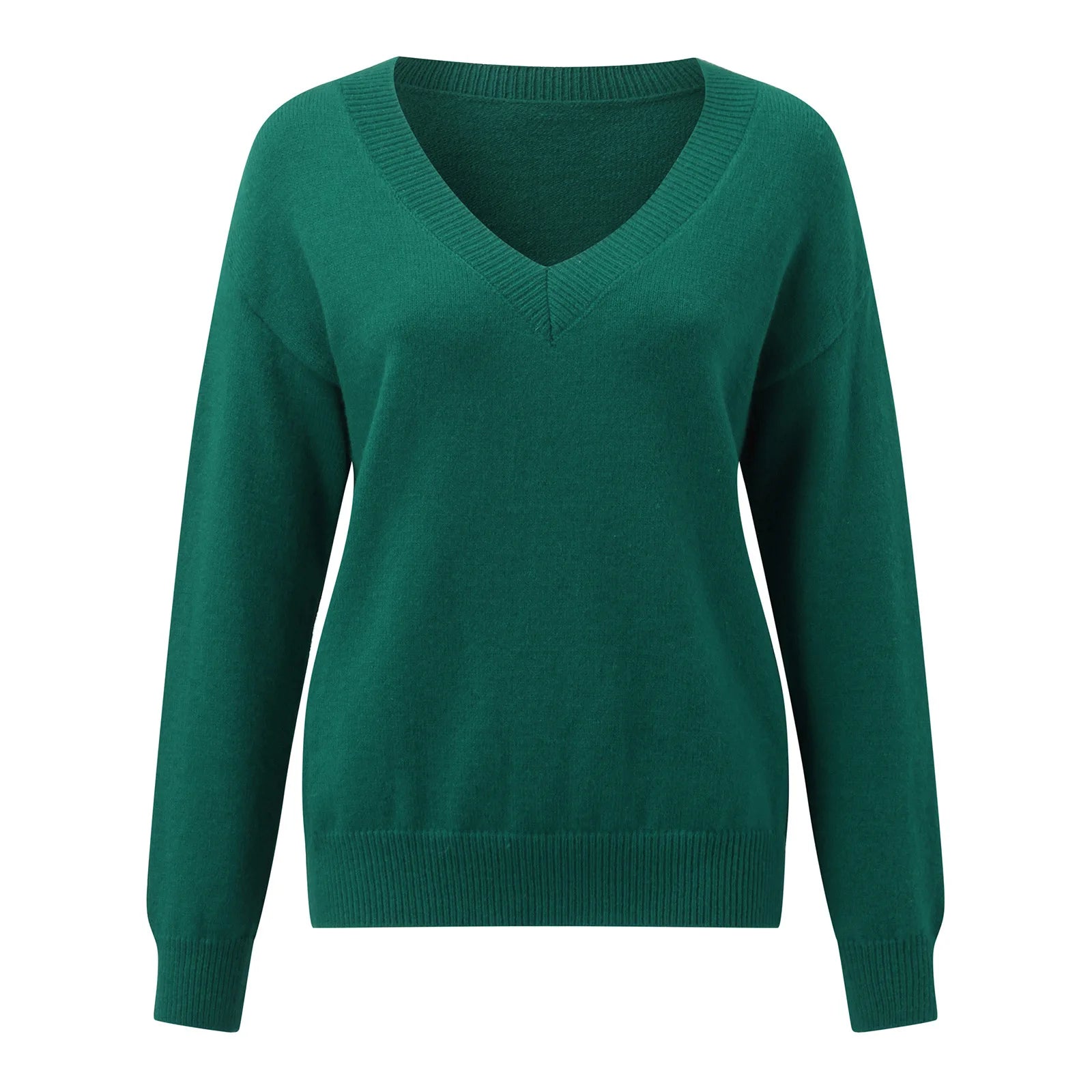 Sweater Women Pullover Knitting Top Jumper V Neck Solid Color Thick Knitwear 2025 Autumn Winter Knitted Tops Office Lady Casual