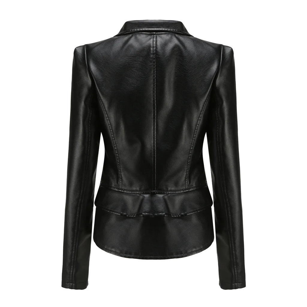 Women Faux Leather Coat Turn Down Collar Full Sleeve Jackets Zipper Casual Splice Coats Short Jacket Sexy Slim Fit Autumn