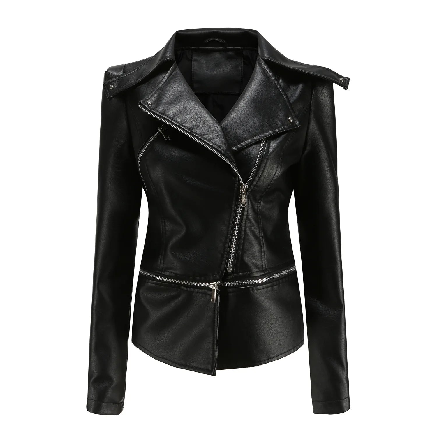 Women Faux Leather Coat Turn Down Collar Full Sleeve Jackets Zipper Casual Splice Coats Short Jacket Sexy Slim Fit Autumn