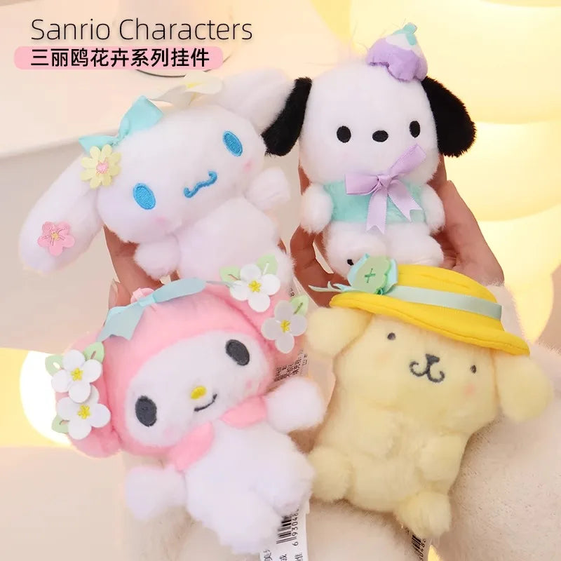 Sanrio Hello Kitty Kuromi Melody Pachacoo Cinnamoroll Stuffed Plush Toys Pendant Cute KT Keyring Anime Keychain Christmas Gift