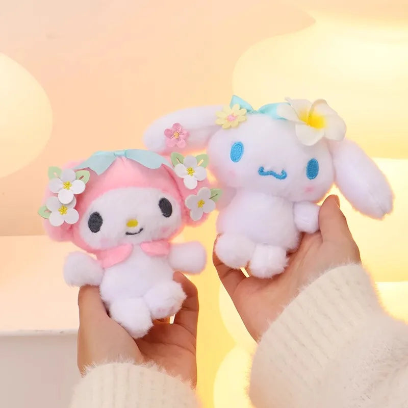Sanrio Hello Kitty Kuromi Melody Pachacoo Cinnamoroll Stuffed Plush Toys Pendant Cute KT Keyring Anime Keychain Christmas Gift