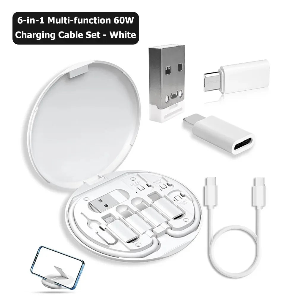 Portable Multifunctional Data Cable Storage Box, 60W Fast Charging Mobile Phone Holder, Charging Cable Set, Multi Head Conversio