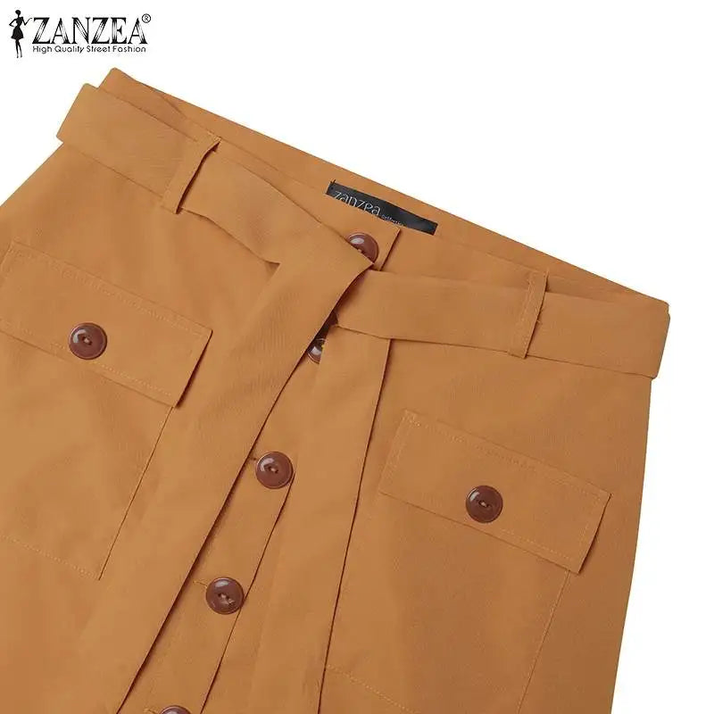 2024 ZANZEA Women High Waist Solid Cargo Skirt Fashion Summer Skirts OL Work Knee-length Faldas Saia Casual Party Club Jupe