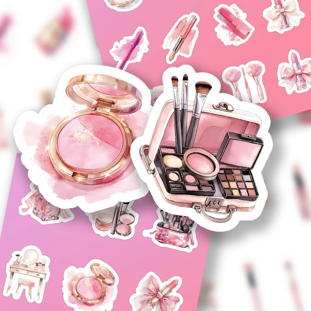 50Pcs Pink Cosmetics Sticker Ins Girl Heart Red Perfume Graffiti Waterproof Sticker