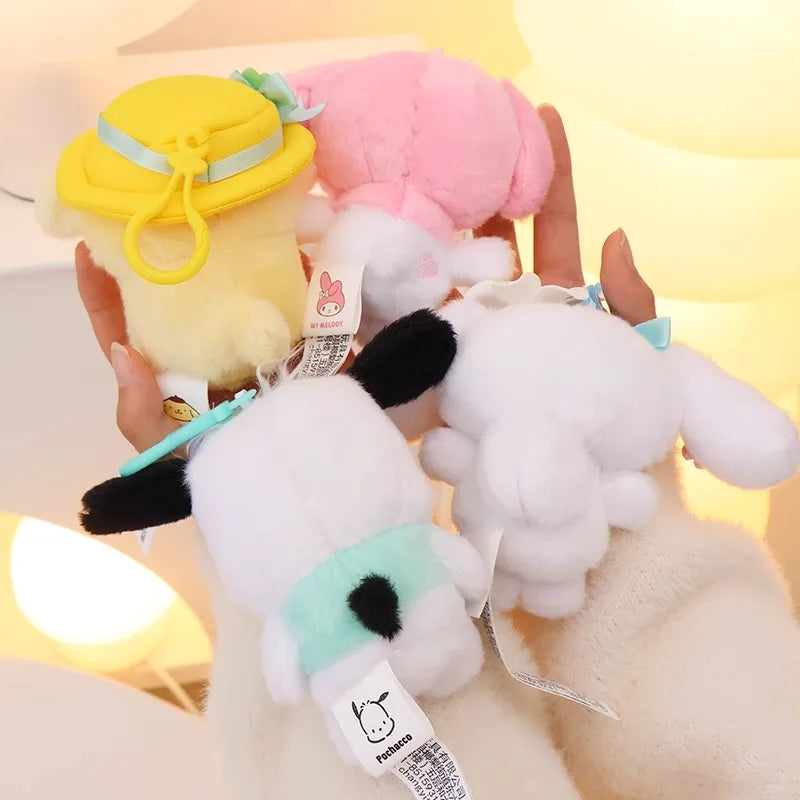 Sanrio Hello Kitty Kuromi Melody Pachacoo Cinnamoroll Stuffed Plush Toys Pendant Cute KT Keyring Anime Keychain Christmas Gift
