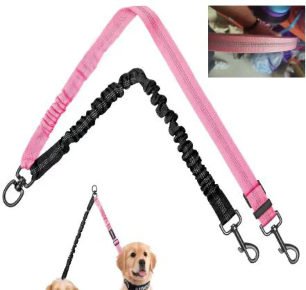16ft Long Dual Dog Leash Attachment - Double Leashes for Training Small To Large Dogs - Adjustable Strap, Shock Absorbing Bungee