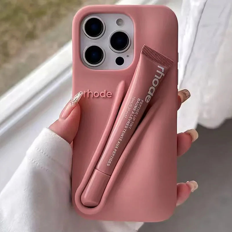 Ribbon Toast Espresso Lemontini Lip Gloss Phone Case for iPhone 17 Air 12 13 14 15 16 Pro Max Plus Lipstick Solid Colour Cover