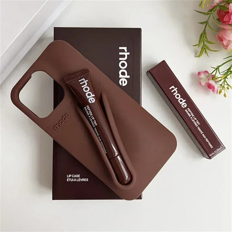 Makeup Rhode With Box Lipstick Holder Phone Case for IPhone17 Air 11 12 13 14 15 16 Pro Max Plus  Lip Gloss Silicone Soft Cover