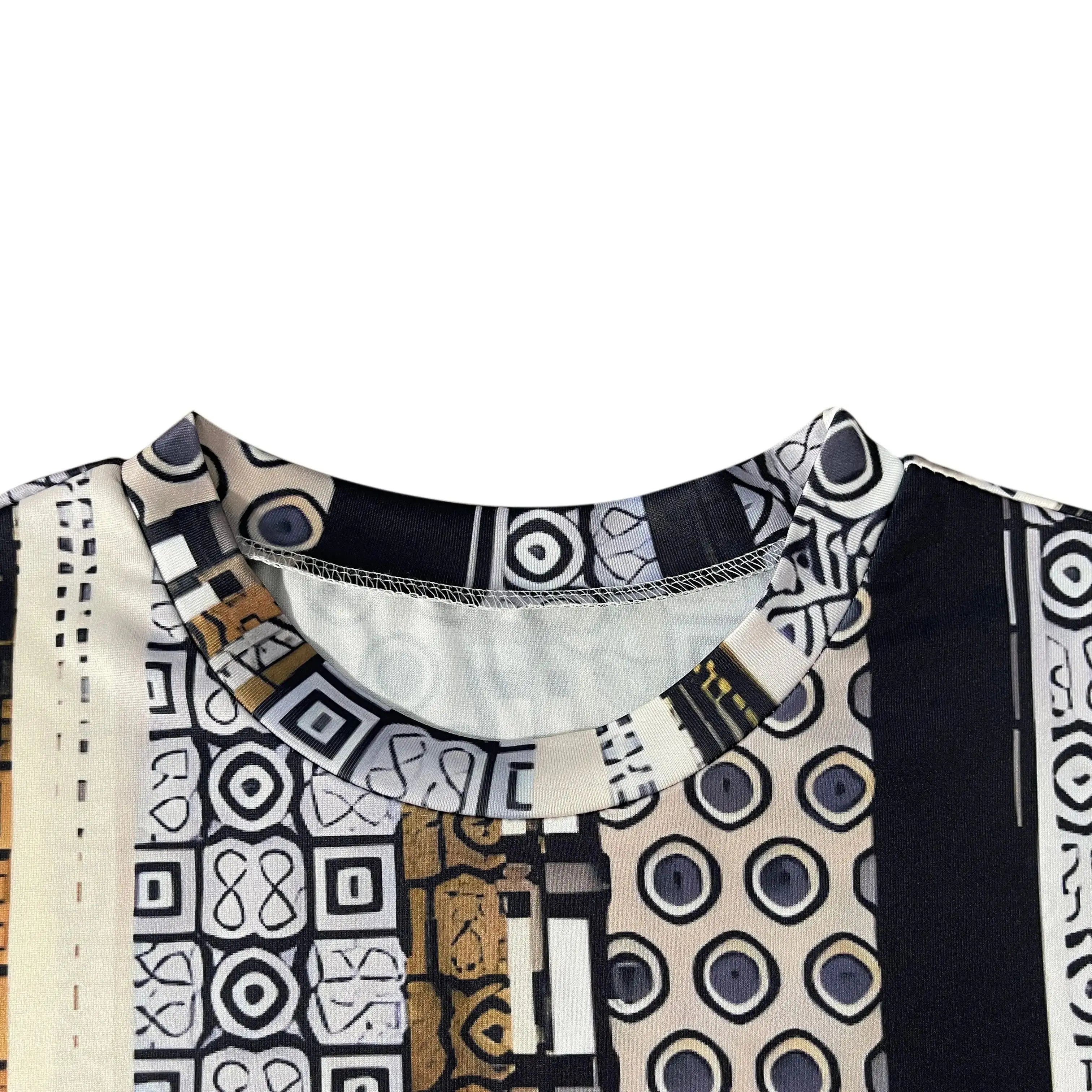 Women's Ethnic Print Long - Sleeve T - Shirt, Irregular Hem, Artistic Patterned Top, Casual Loose Fit, Unique Fashion for Daily
