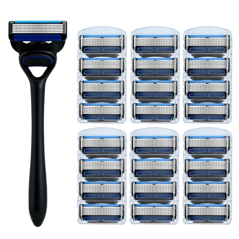 NEW Men's manual razor safety razor 6-layer stainless steel hair removal knife, replaceable razor head, razor tools.