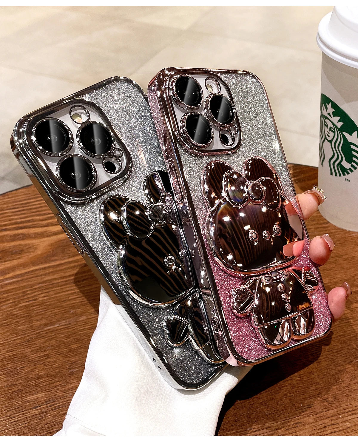 Exquisite Rabbit Makeup Mirror Bracket Shell for IPhone 15 14 13 12 PRO Mini Xs Max X Xr Se 2020 7 8 Plus Shockproof Phone Case