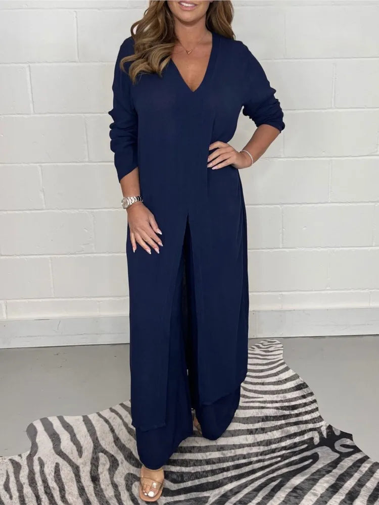 Autumn 2024 New Women's Clothing Solid Color Sexy Slim Fit Long Sleeved Top Long Pants Casual Comfortable Women's Two-piece Set