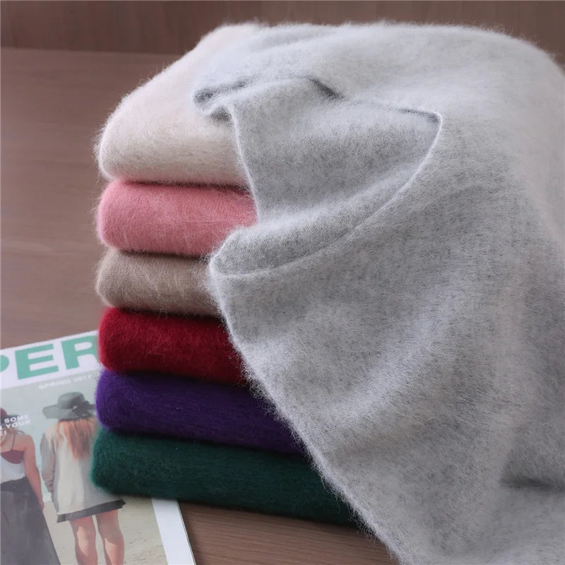 Fall/Winter New Fashion Mink Cashmere Sweater Women's Knitted V-neck Long-Sleeved Slim Bottoming Coat