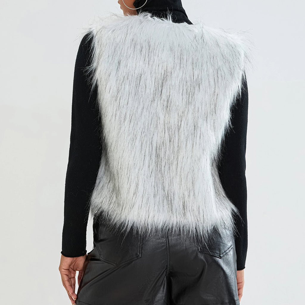 Women Gilet Fashion Solid Color Sleeveless Faux Fur Vest Open Front Jackets Vest Solid Outwear