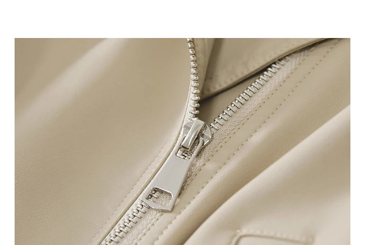 SENTUBILA Cropped Pu Leather Bomber Jacket Women 2026 Autumn Winter Vintage Lapel Zip Up Faux Leather Jacket Motorcycle Coats