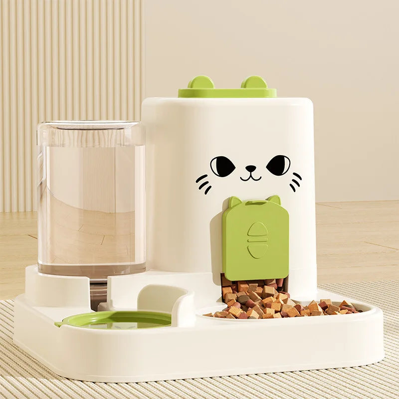 Automatic Cat Bowl Feeder with Water Fountain, Spill Proof Design Pet Food Dispenser for Small Medium Large Cats Dogs
