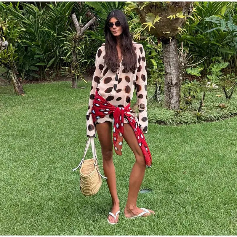 Sexy Leopard Women's Dress Full Sleeve Turn-down Collar Single Breasted Print Scarf Mini Dress 2026 Summer Chic Female Robe