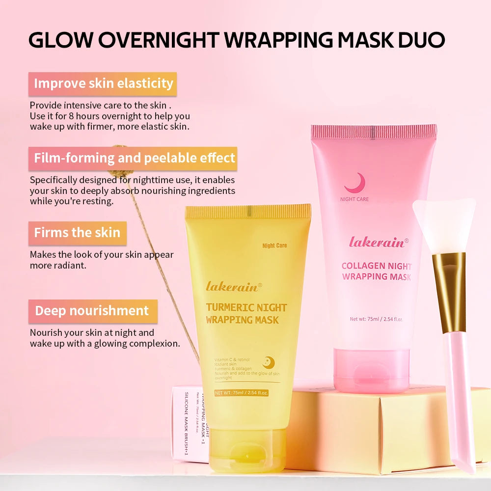 Glow night Wrapping Mask Deep Hydration Care Reduces Sagging&Dullness Even Skin Tone Mask Collagen Turmeric Hydrating Moisturize