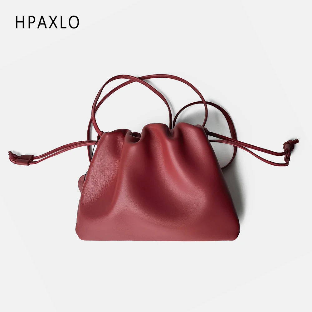 Unique Design Underarm Bag Lamb Leather Cloud Drawstring Shoulder Crossbody Women Mini Handbag Purse Women's Bags Trend New In
