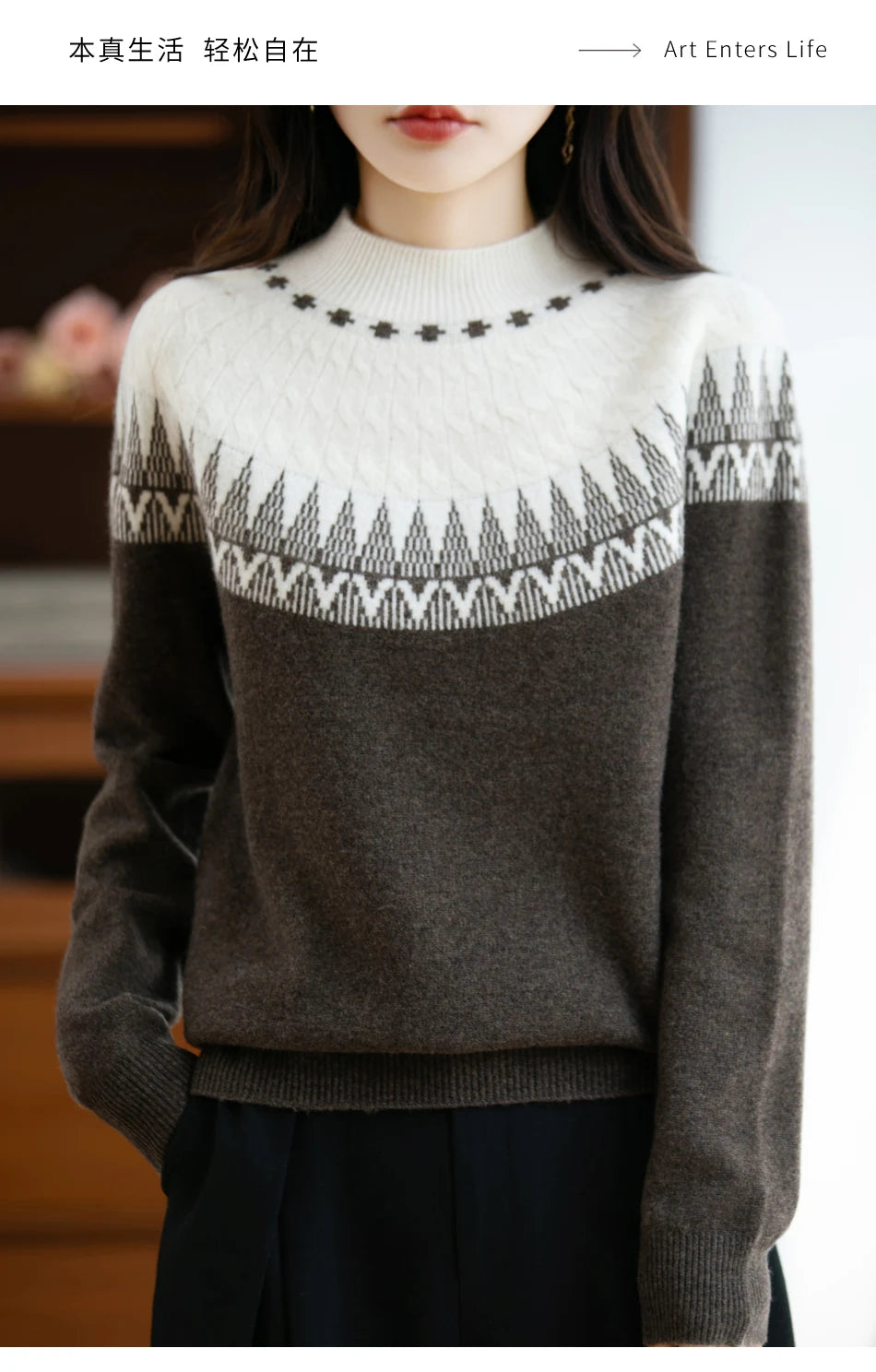 Autumn/Winter New Half High Neck Sweater 100% Wool Knitted Vintage Loose Fit Christmas Red Sweaters Chic Streetwear for Women