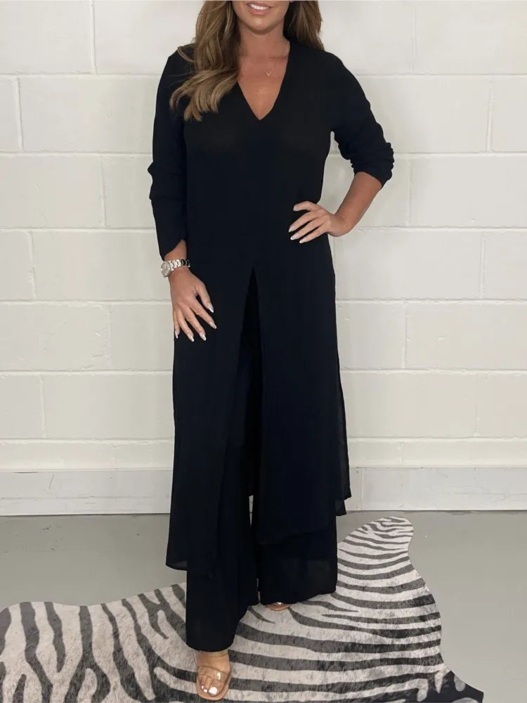 Autumn 2024 New Women's Clothing Solid Color Sexy Slim Fit Long Sleeved Top Long Pants Casual Comfortable Women's Two-piece Set