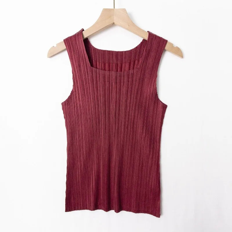 Miyake Pleated Vest 2026 Summer New Sleeveless T-Shirt Simple Fashion Elegant Casual Base Shirt Women's Lightweight Stretch Top