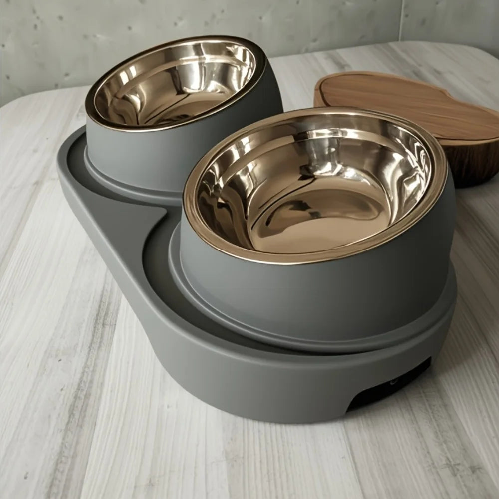 Heavy-duty Modern Elevated Dual Pet Food and Water Bowls • Detachable and Easy to Clean • Space-saving Dual-compartment Feeding