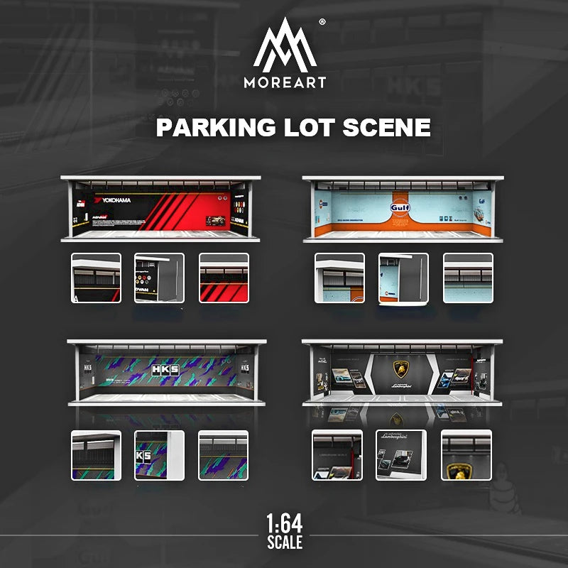 MoreArt 1:64 Gulf / HKS /Michelin /Advan Parking Garage Light Edition Assembled Scene Diorama