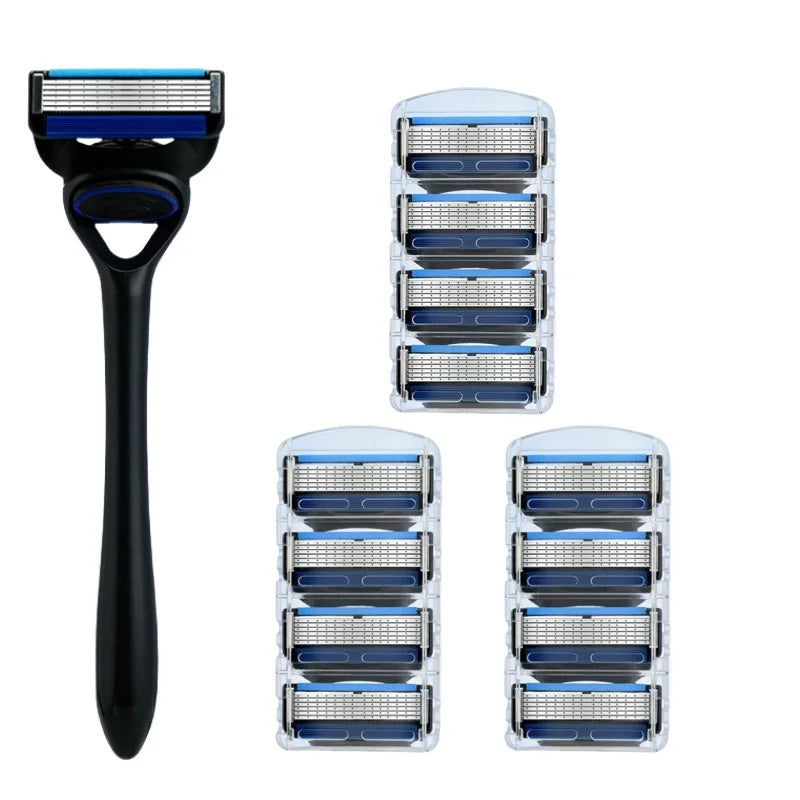 NEW Men's manual razor safety razor 6-layer stainless steel hair removal knife, replaceable razor head, razor tools.