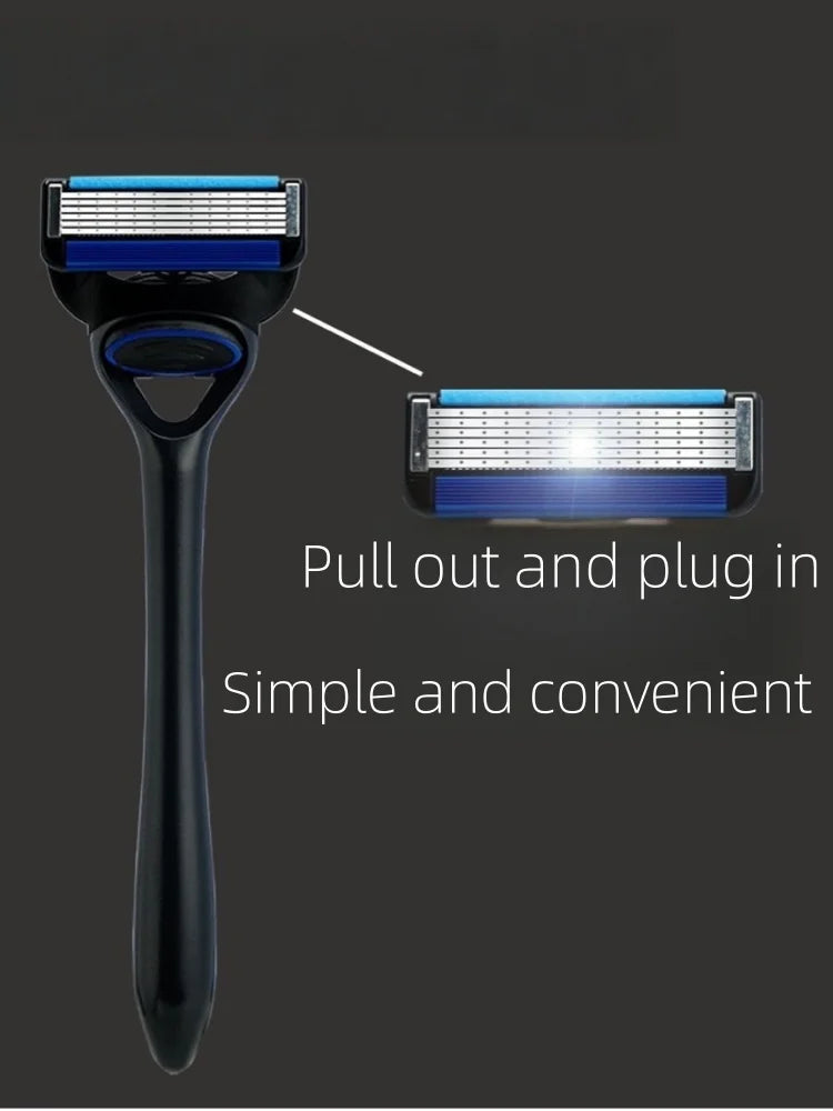NEW Men's manual razor safety razor 6-layer stainless steel hair removal knife, replaceable razor head, razor tools.
