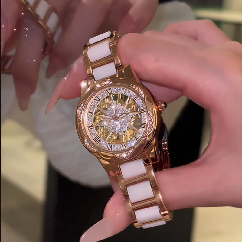 Woman Watch Elegant 2026 Wristwatches Skeleton Circular Dial Ladies Quartz Diamond Watch Luxury Fashion Watches for Girlfriend