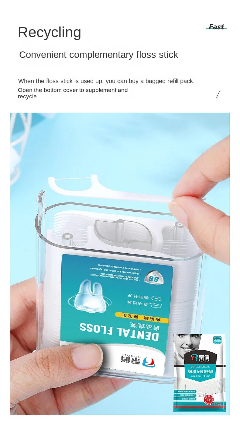 Dental Floss Picks Dispenser, Plastic Toothpicks with Threads, Teeth Cleaning Tools, Storage Box Include 88pcs Dental Floss